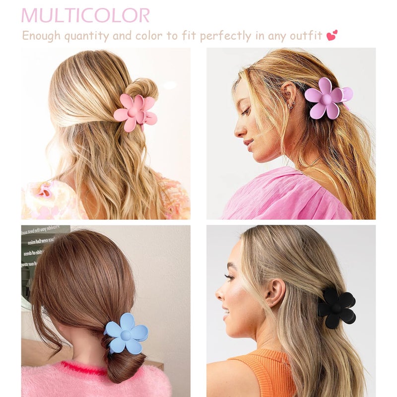 JANFUN Large Hair Claw Clips 12 Pack, Flower Hair Clips for Thin Hair, Big Square Matte Strong hold for Thick Hair, 3 Styles Hair Clips for Women Thick Hair - Image 5